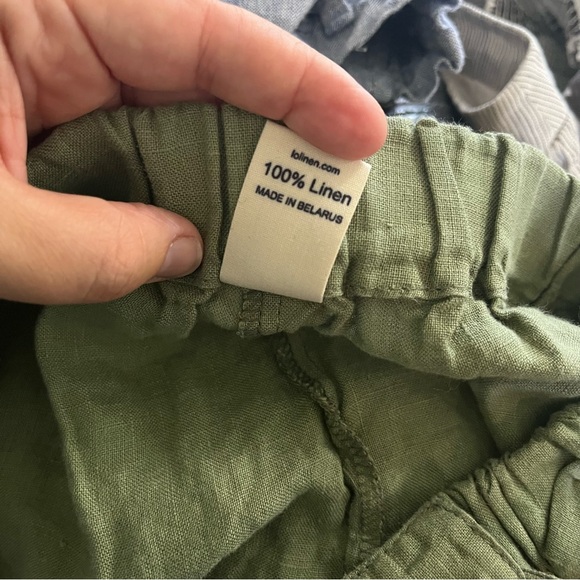 LO Len Ok Womens Paperbag 100% Linen Green Shorts L - Picture 5 of 5